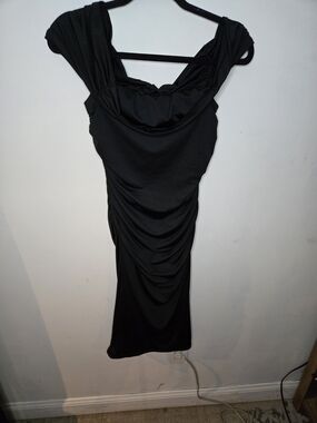 Black Ruched Cowl Neck Women’s Dress